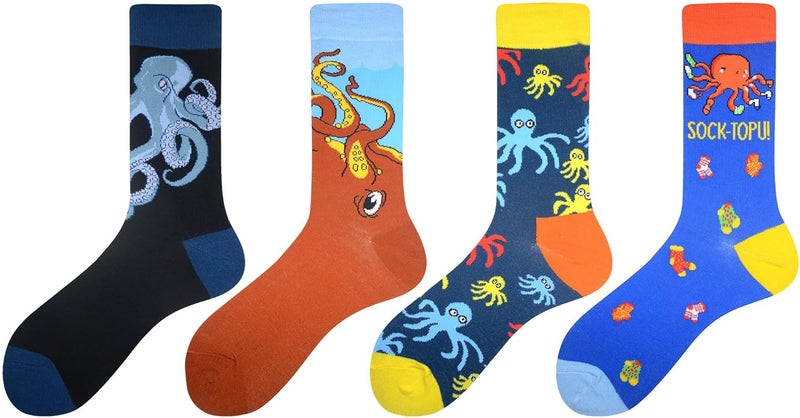Cansok Men's 2/4 Packs Fun Crazy Novelty Dress Crew Socks - Image 2